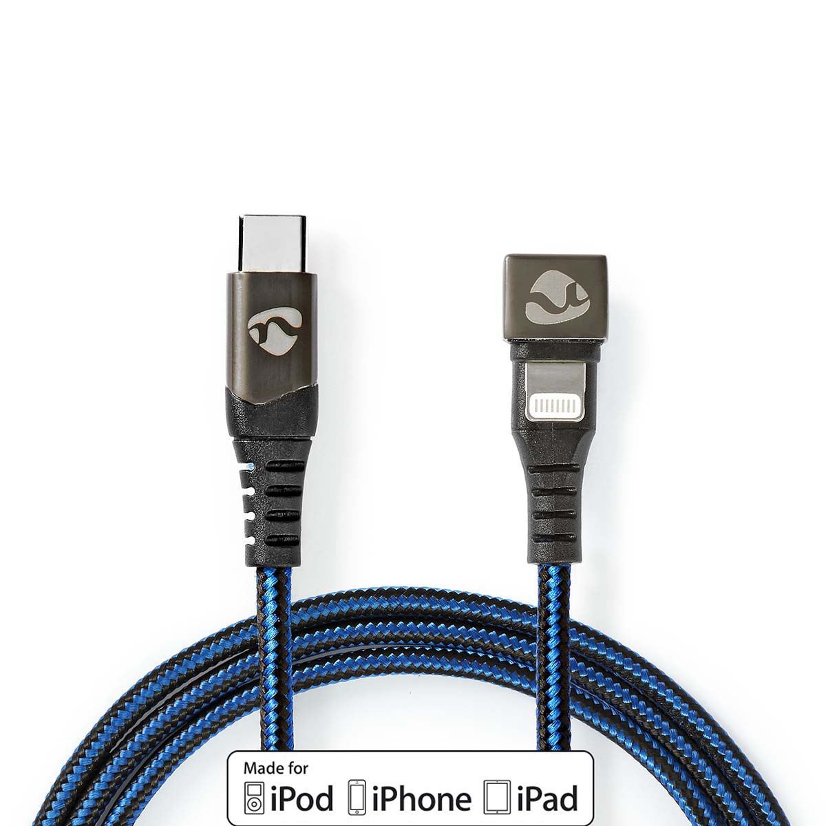 Nedis USB Cable | USB 2.0 | Apple Lightning 8-Pin | USB-C™ Male | 60 W | 480 Mbps | Nickel Plated | 2.00 m | Round | Braided / Nylon | Black / Blue | Cover Window Box