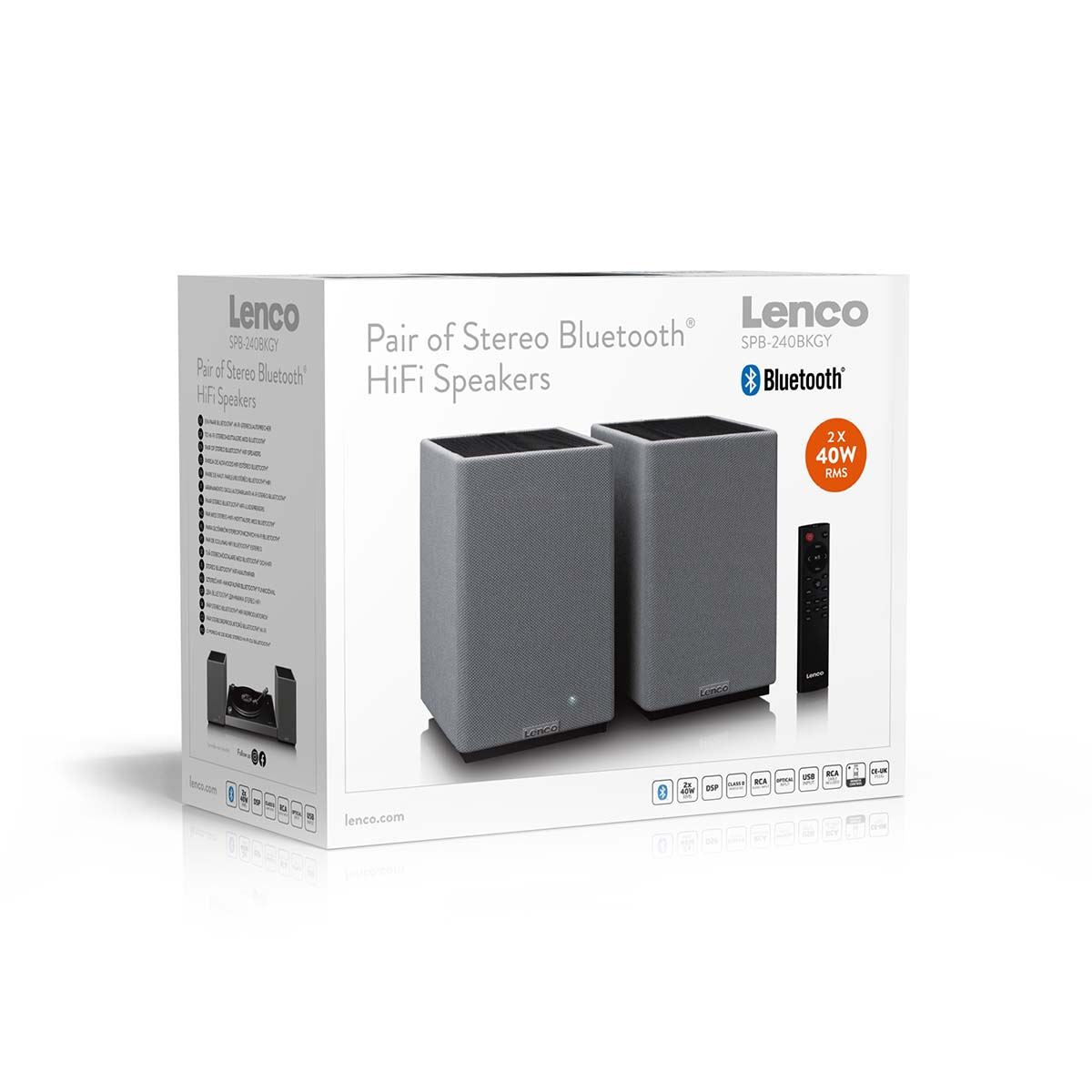 Lenco SPB-260BK Bluetooth® Bookshelf Hi-fi Stereo speaker Duo Set - Black / Grey