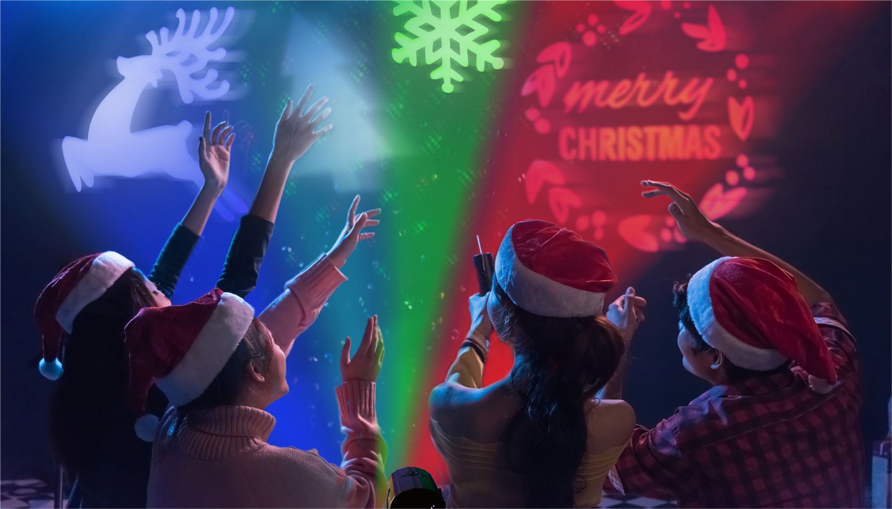 Christmas LED Projector Light with 4 Festive Slides Battery Operated