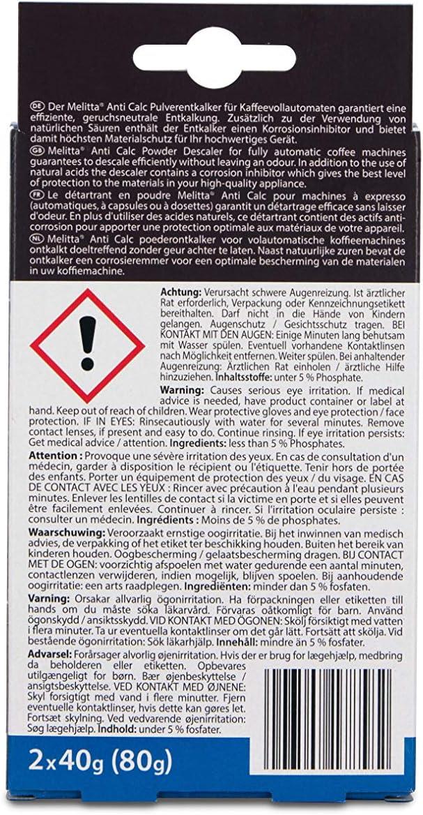 Melitta Anti-Calc Powder Descaler for Filter Coffee Machines, 6 Powder Bags of 20g