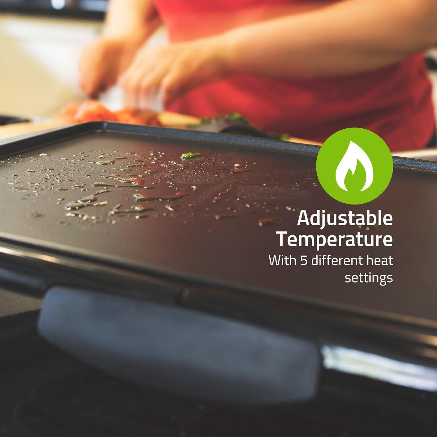 MELISSA lectric Teppanyaki Grill Plate, Large Non-Stick Table Top Griddle with 47.5cm x 26.5cm Hot Plate, Adjustable Temperature Control and Drip Tray, 2000W - Black