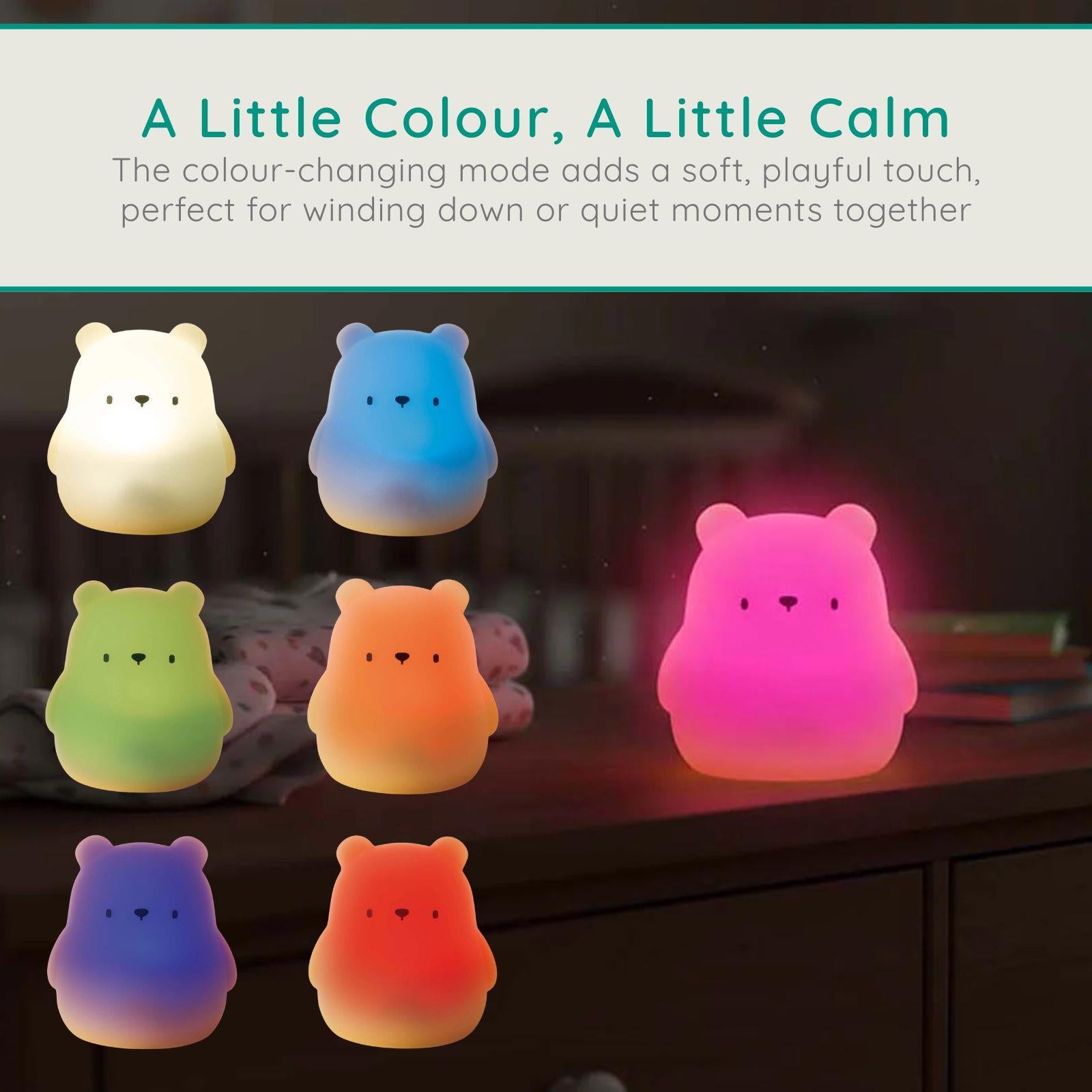 Alecto Bear Night Light for Kids, Baby Night Light for Nursery with RGB Colours & Modes, Rechargeable, Timer & Touch Control, Portable Light, BPA Free