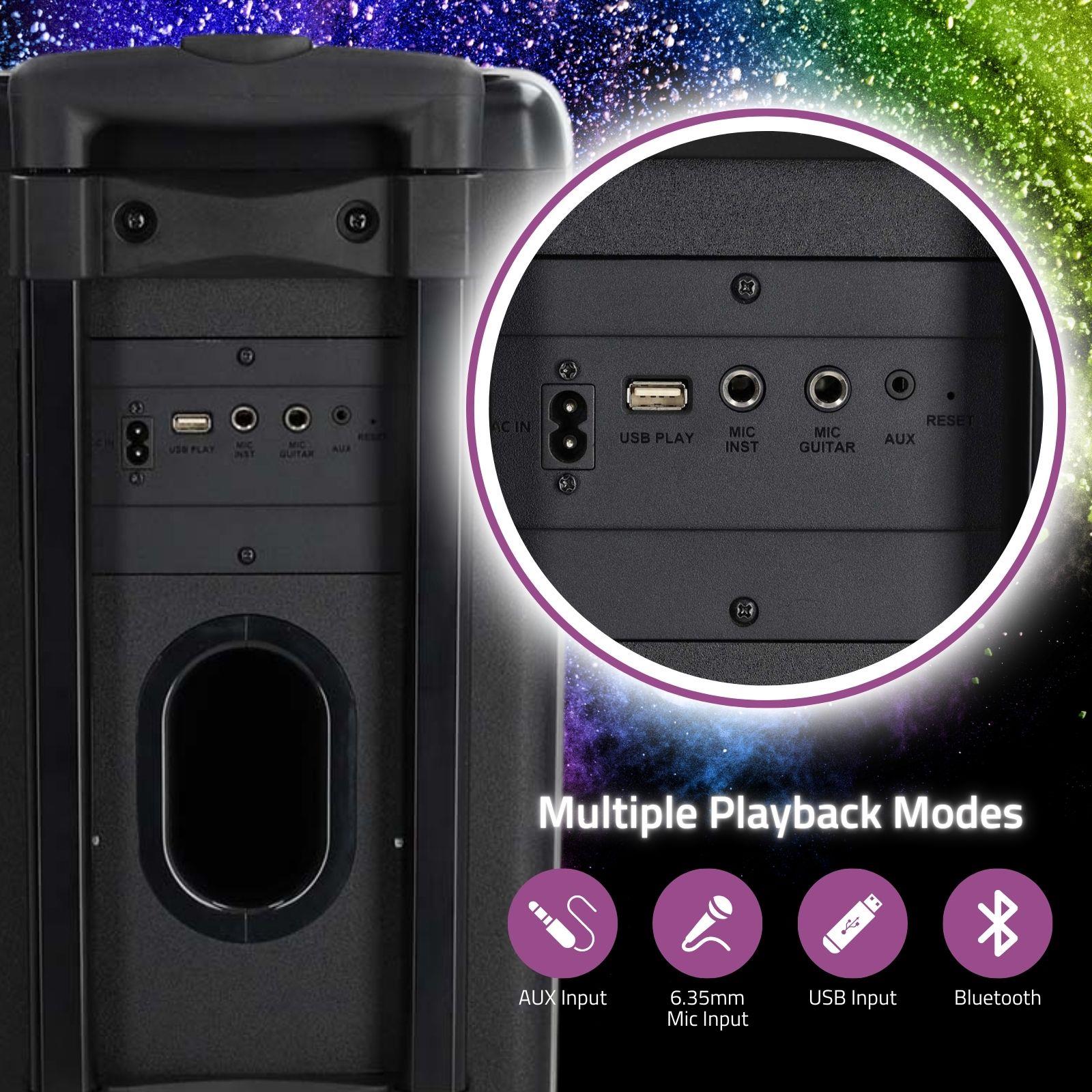 Nedis Party Box 240w Wireless Bluetooth Party Speaker, 5H Playtime, Portable Design, Dynamic Light Show, IPX4 Splashproof, AI Sound Boost, Microphone Input, Black