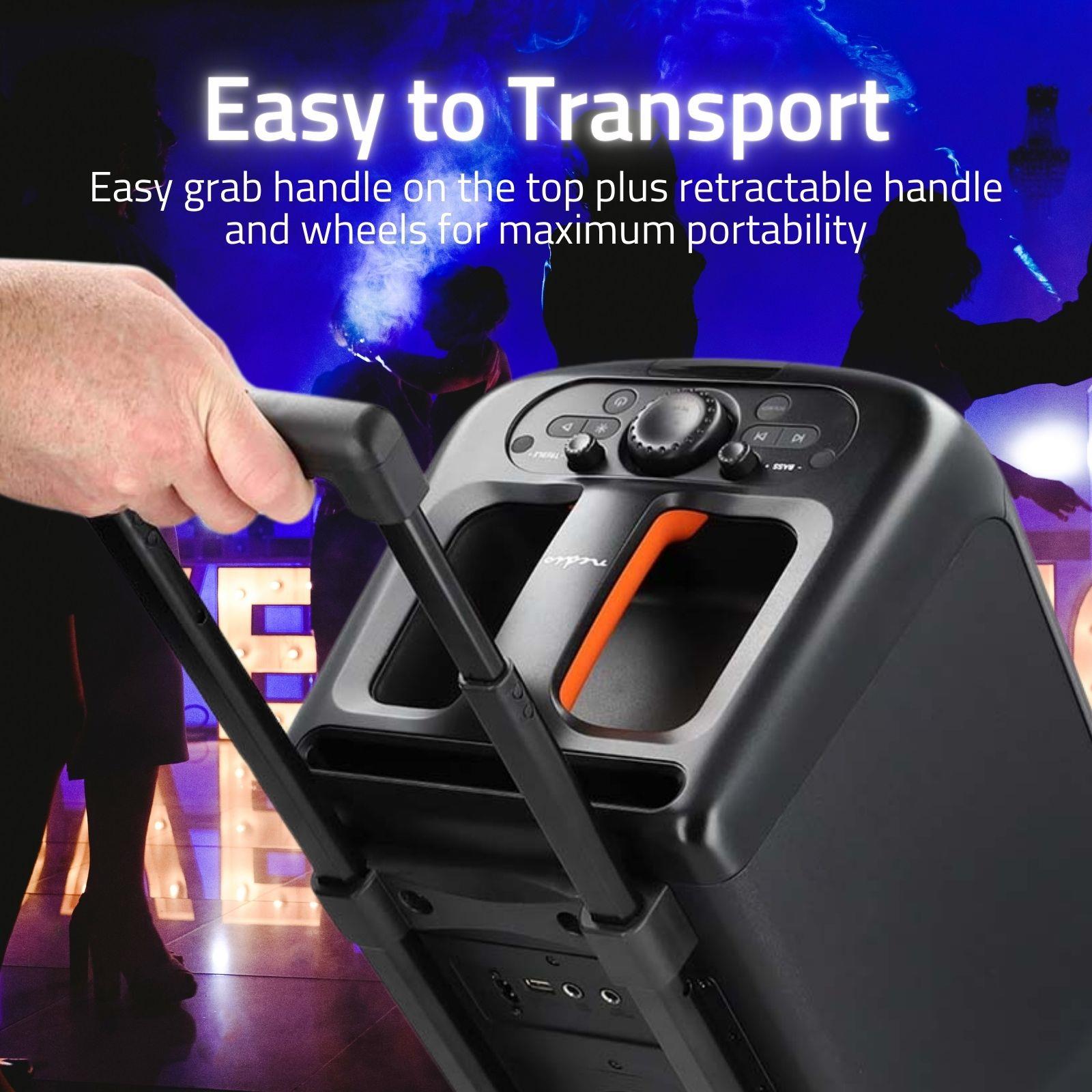 Nedis Party Box 240w Wireless Bluetooth Party Speaker, 5H Playtime, Portable Design, Dynamic Light Show, IPX4 Splashproof, AI Sound Boost, Microphone Input, Black