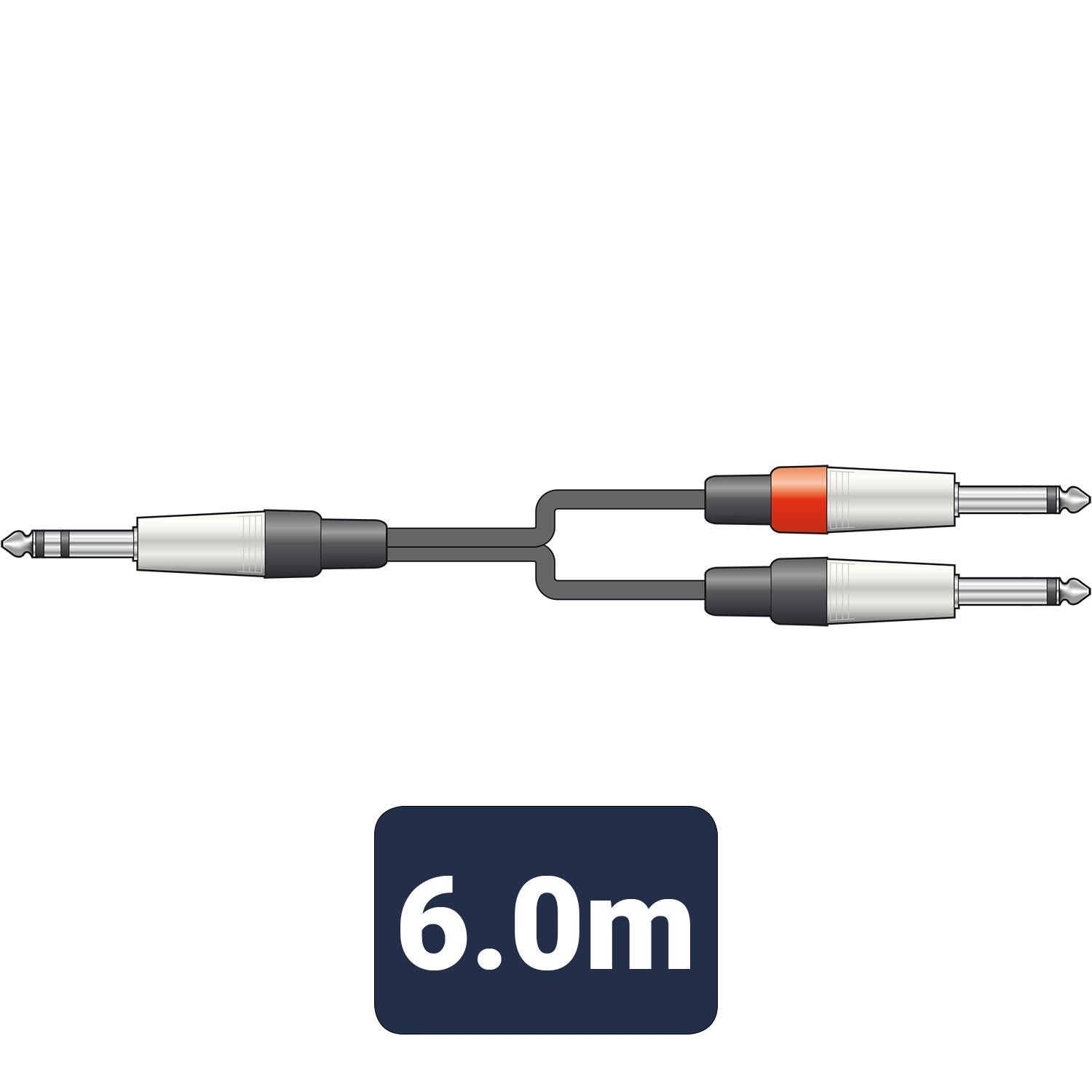 Citronic 6m Guitar Amp Stereo Audio 6.35mm 1/4" TRS Jack to Mono 2  x 6.35mm 1/4" Cable