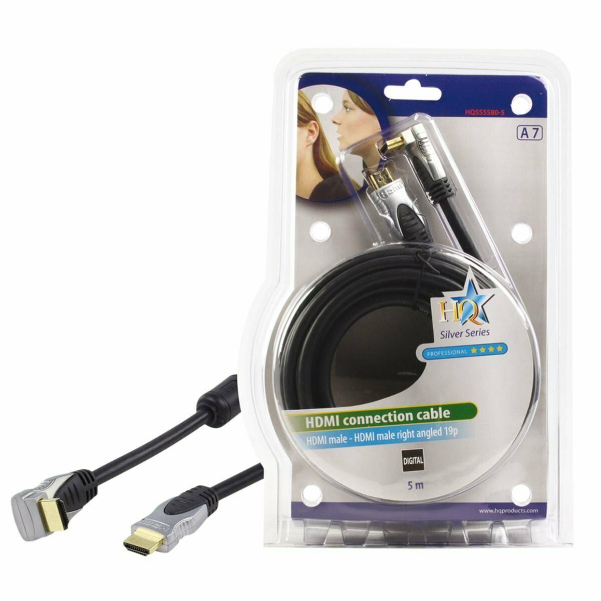 High Speed HDMI™ Cable with Ethernet | HDMI™ Connector 90 Degree| HDMI™ Connector |5.00 m | Metal | Round | PVC | Black
