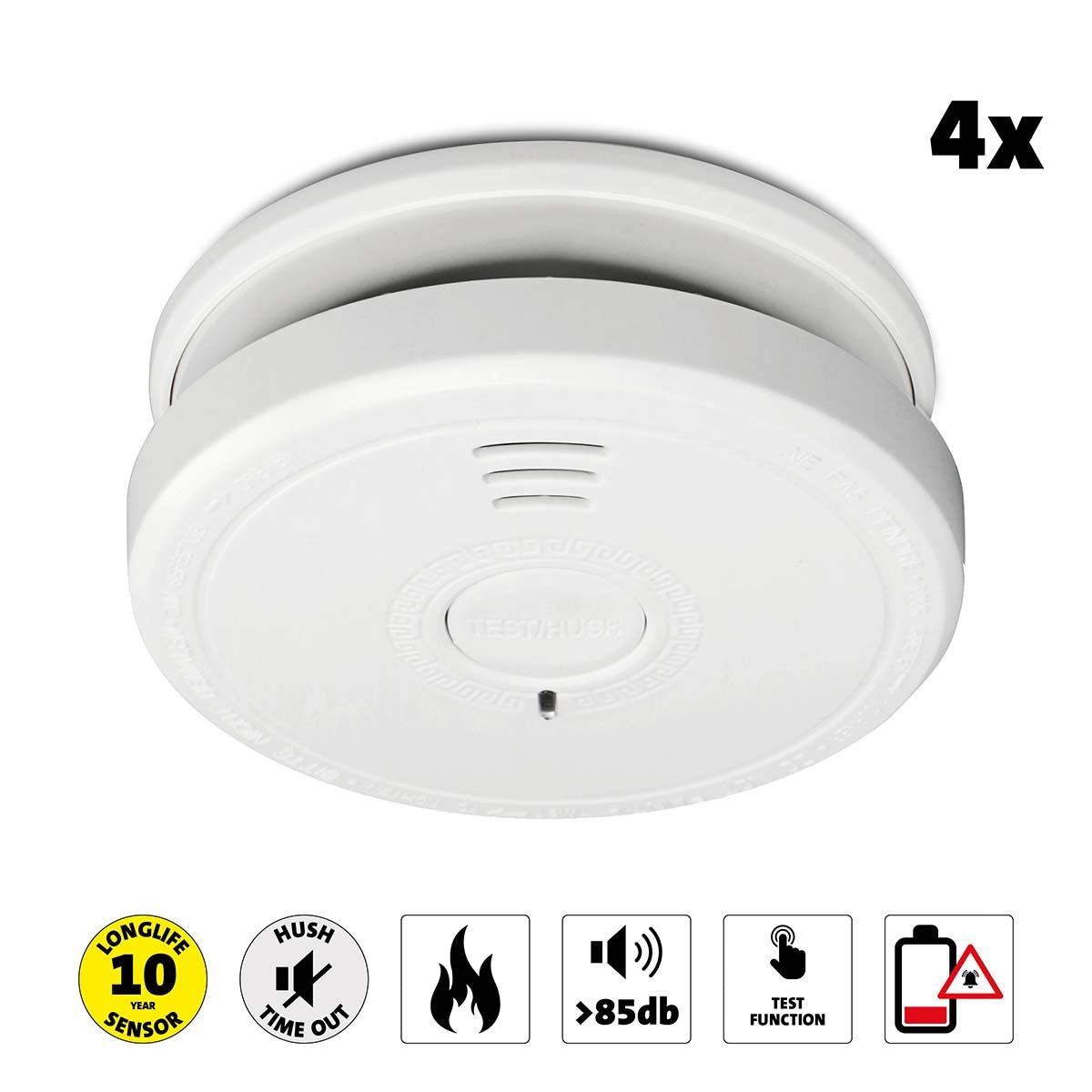 Alecto SA20 Smoke detector with Hush Button | >85 dB | Battery Included | EN14604:2005/AC:2008 | White |4 Pack