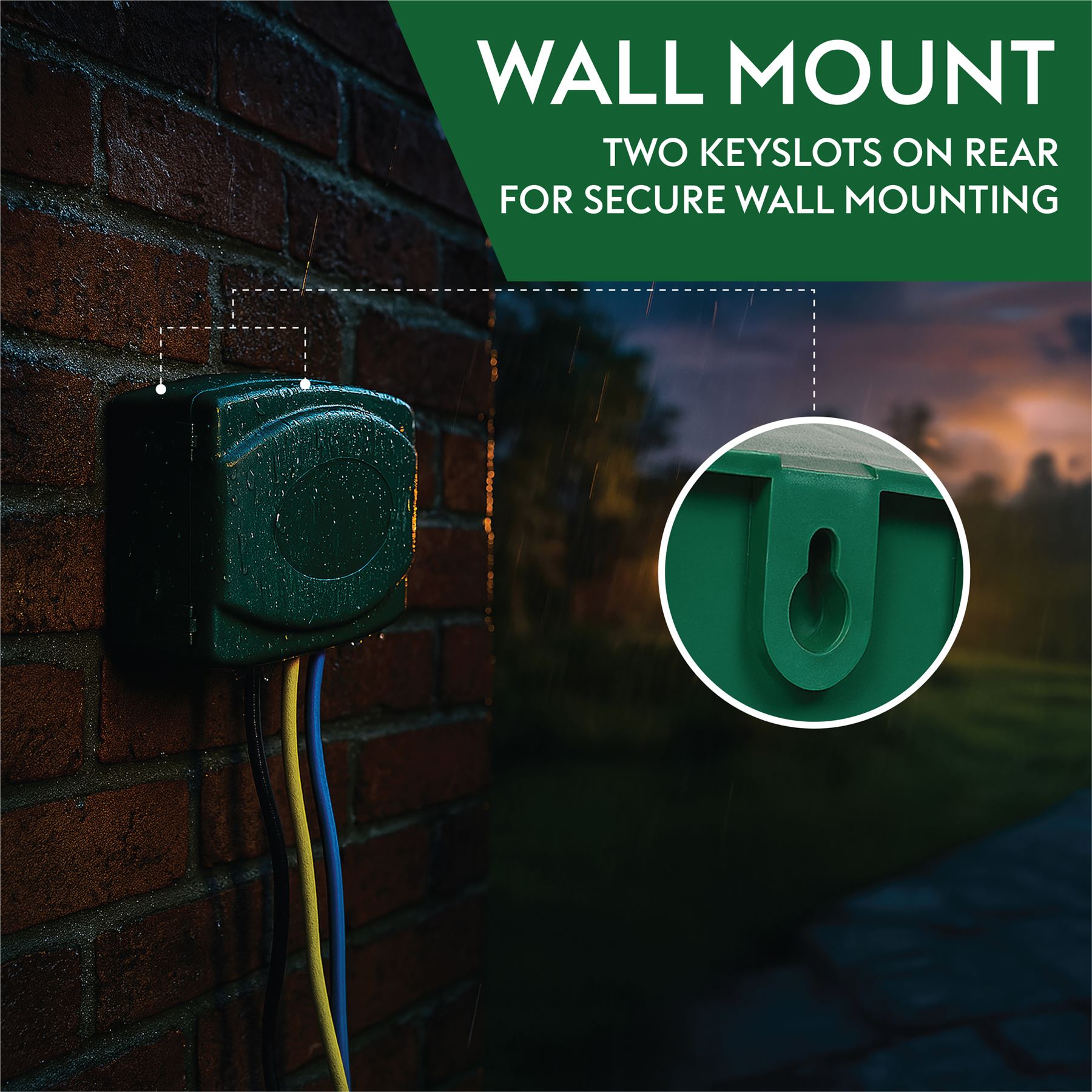 Outdoor IP54 Rated Weatherproof Electrical Connection Box for Extension Leads and Sockets, Green