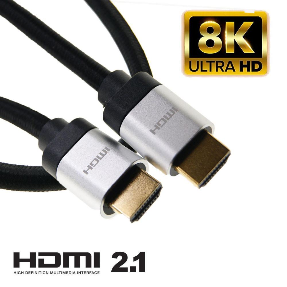 Ex-Pro 3m V2.1 HDMI Braided Cable Lead 4K / 8K @  60hz HDR Ultra High Speed 48Gbps - Silver