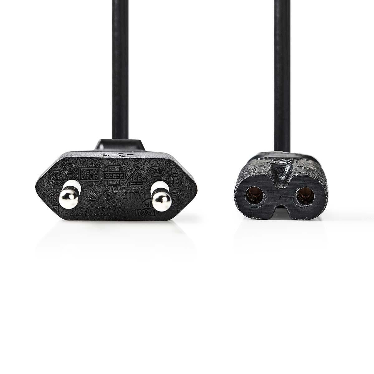 Nedis Power Cable | Euro Male | IEC-320-C7 | Straight | Straight | Nickel Plated | 2.00 m | Flat | PVC | Black | Box