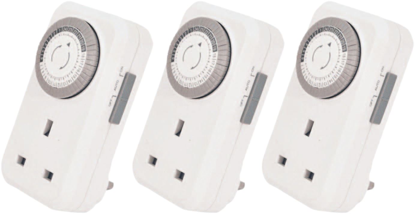 3 x Pack 13A Plug In Mains Daily Mechanical Timers