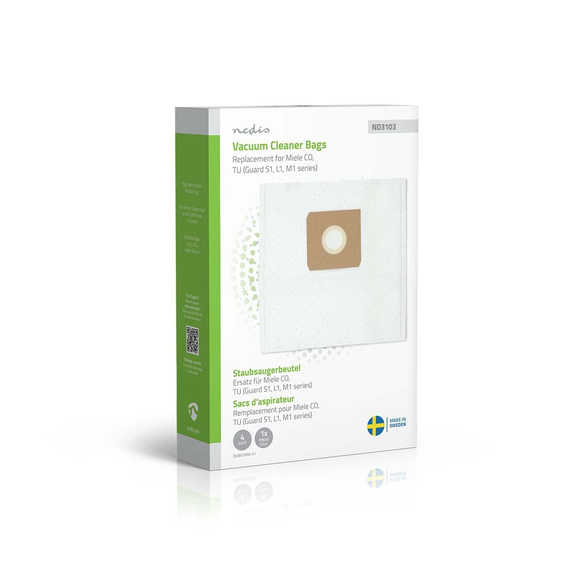 Nedis Vacuum Cleaner Bag | 4 pcs | Synthetic | Replacement for Miele CO / Miele Guard S1 / L1 / M1 Series)