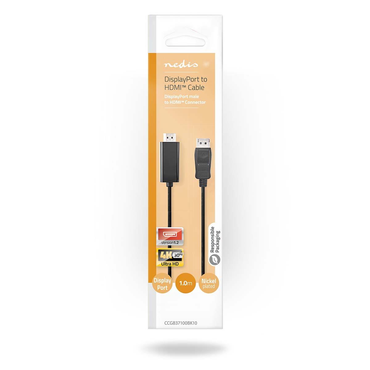 Nedis DisplayPort Cable | DisplayPort Male | HDMI™ Connector | 4K@30Hz | Nickel Plated | 1.00 m | Round | PVC | Anthracite | Box