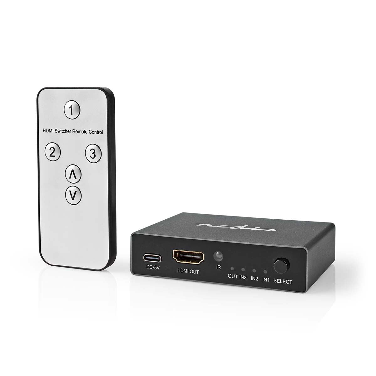 Nedis HDMI™ Switch | 3 port(s) | 3x HDMI™ Input | HDMI™ Output | 8K@60Hz | 45 Gbps | Remote controlled | Aluminium | Anthracite