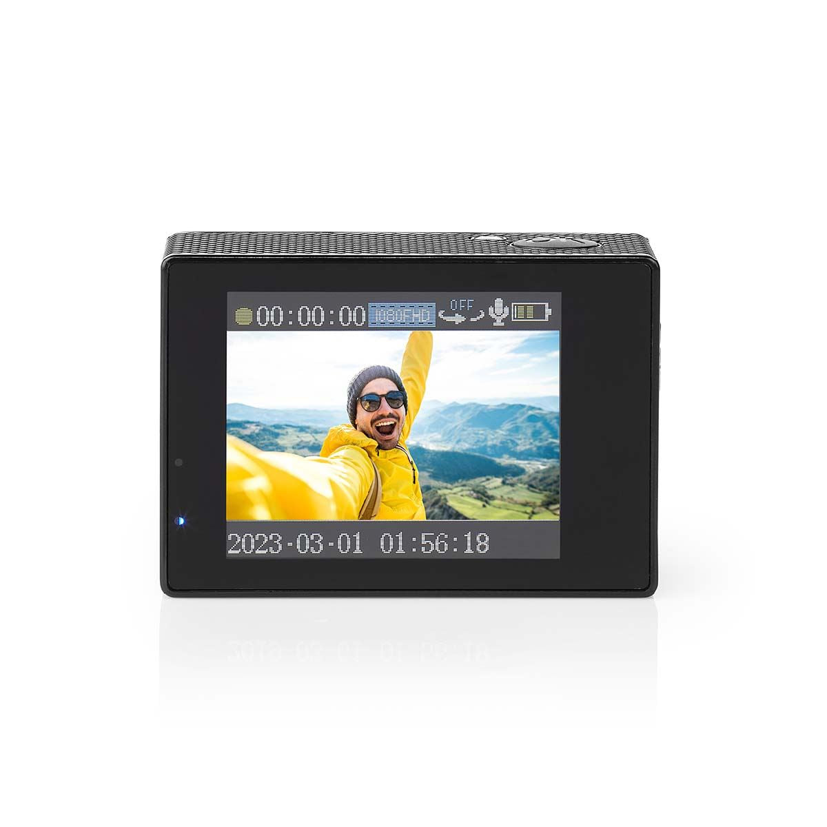 Nedis Action Cam | 1 Screen | 1080p@30fps | 12 MPixel | Waterproof up to: 30.0 m | 90 min | Wi-Fi | App available for: Android™ / IOS | Mounts included | Black