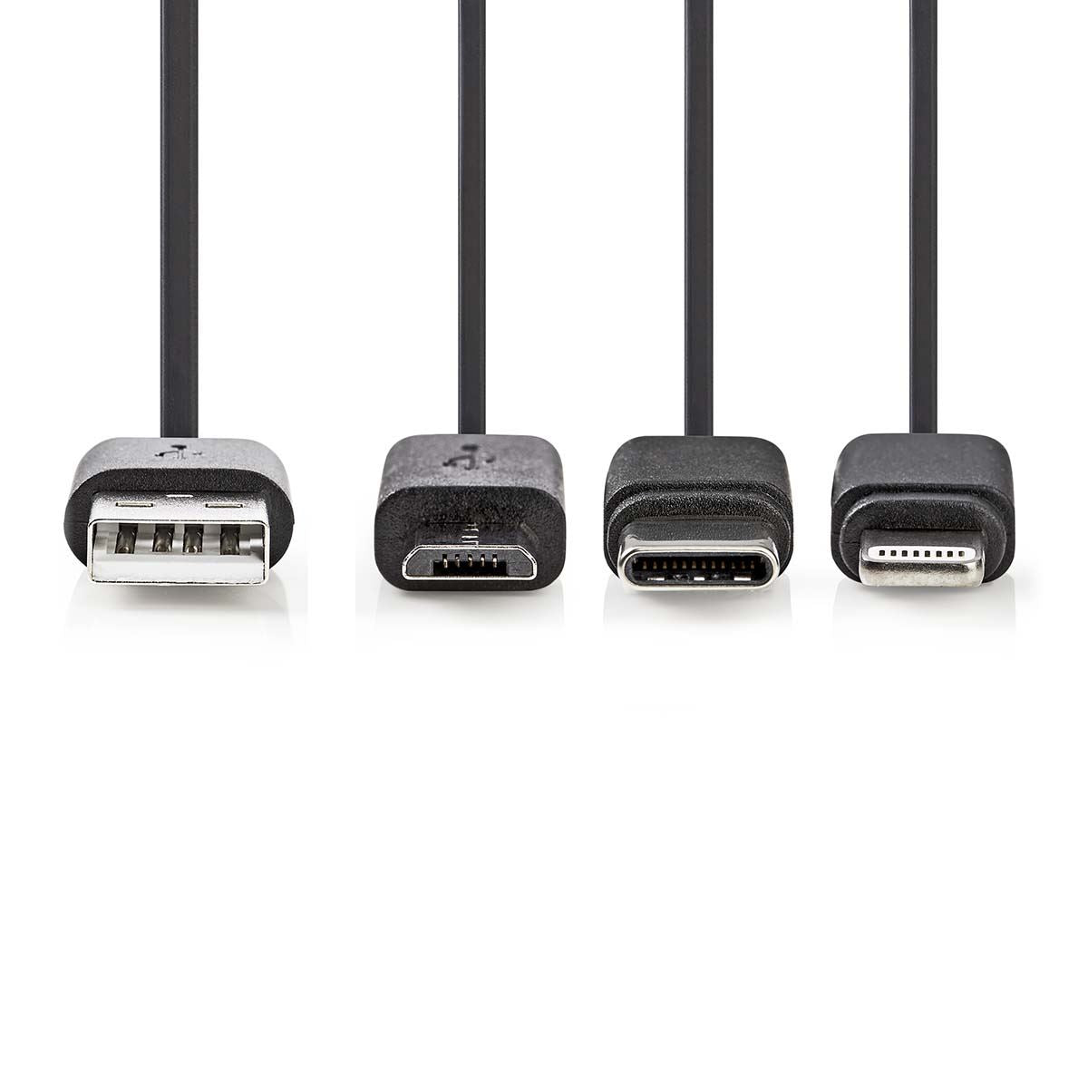Nedis 3-in-1 Cable | USB 2.0 | USB-A Male | Apple Lightning 8-Pin / USB Micro-B Male / USB-C™ Male | 480 Mbps | 1.00 m | Nickel Plated | Round | PVC | Black | Label