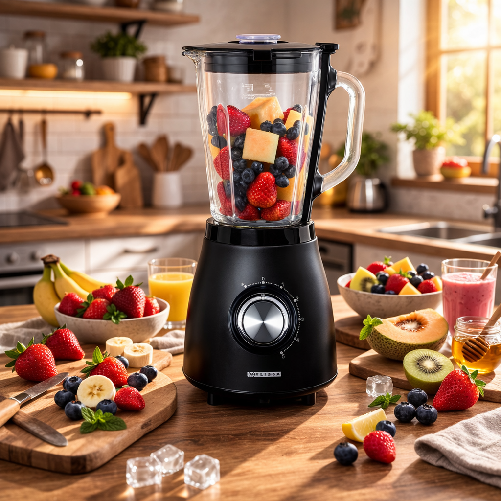 MELISSA Table Top Blender, 800W, with 1.5L Plastic Jug, 2 Speed Settings and Pulse Function, Ideal for Fruit Juice, Vegetables, Soup, Smoothies, Protein Shakes and more - Black