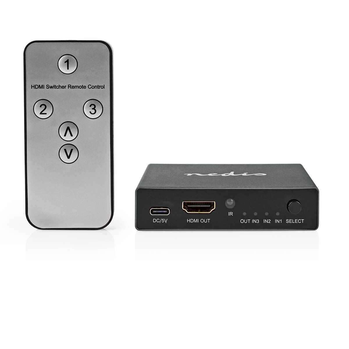 Nedis HDMI™ Switch | 3 port(s) | 3x HDMI™ Input | HDMI™ Output | 8K@60Hz | 45 Gbps | Remote controlled | Aluminium | Anthracite