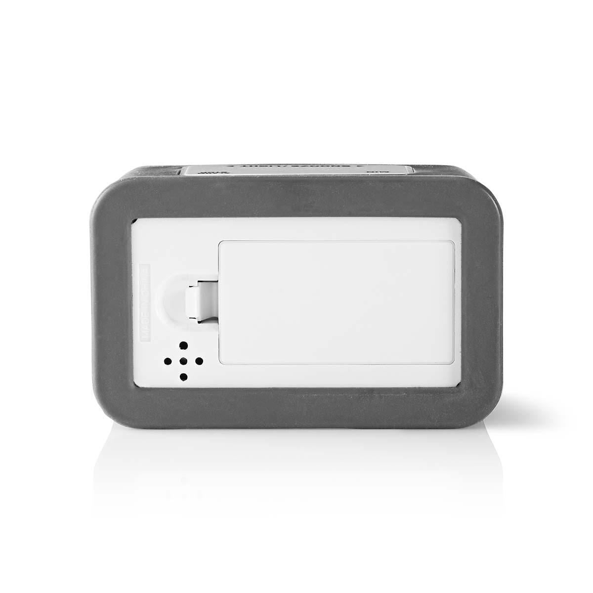 Nedis Digital Desk Alarm Clock - LCD Display with Backlight, Battery Operated, Compact Quartz Alarm Clock, Grey/White