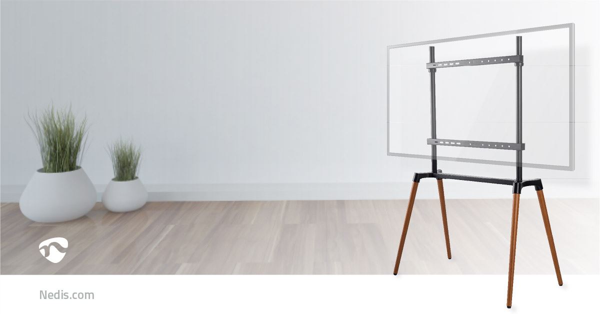 Nedis TV Floor Stand | 60 - 75 " | Maximum supported screen weight: 40 kg | Scandinavian Design | Anti-tip strap | Snap-lock | Aluminium / Steel | Black