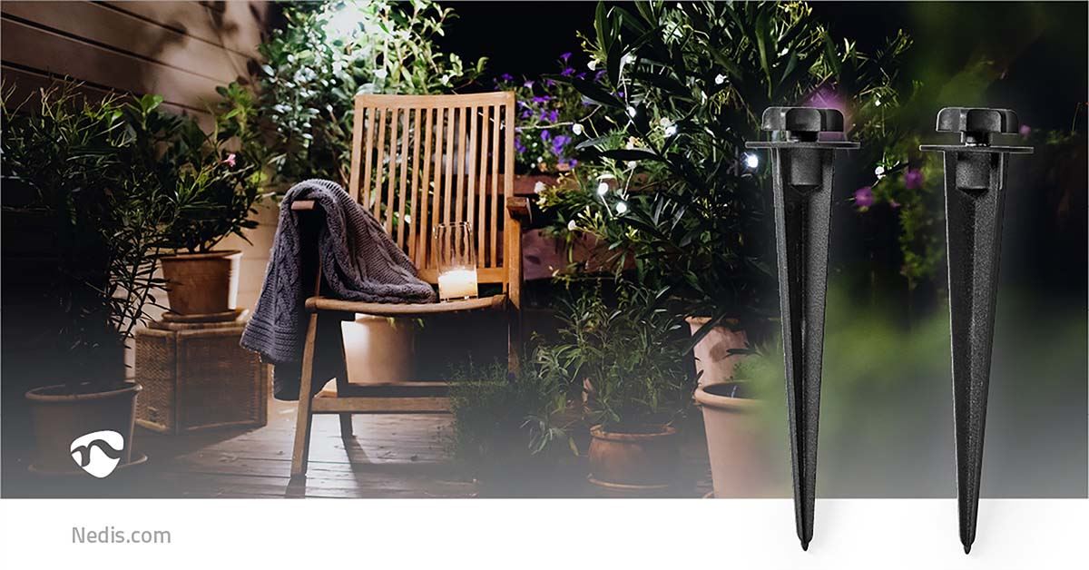 Nedis Outdoor Ground Spike for Floodlight Mouting | 2 pcs | Aluminium | Black