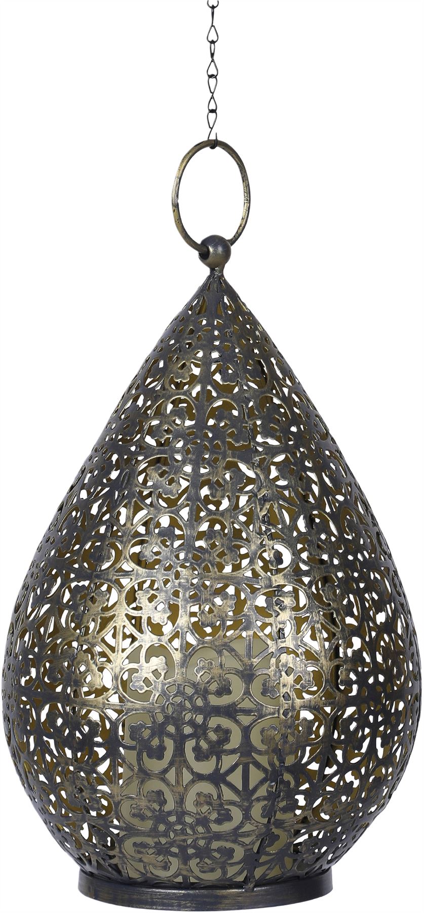 Moroccan Style LED Hanging Light Lantern USB Rechargeable Outdoor Warm White with Timer - Antique Bronze
