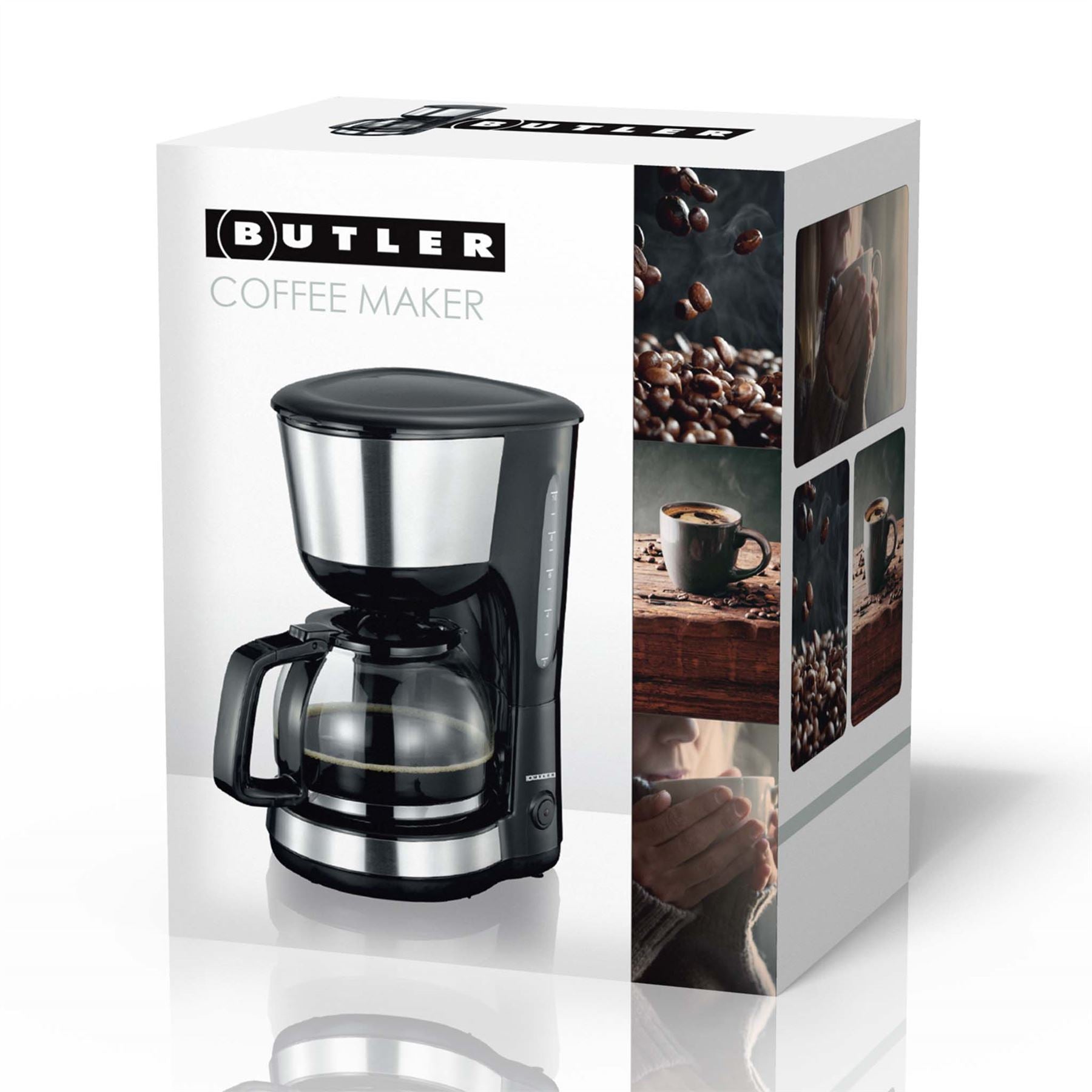 Butler Coffee Maker 1.25L Easy to Use Keep Warm Function Nylon Reusable Filter - Black