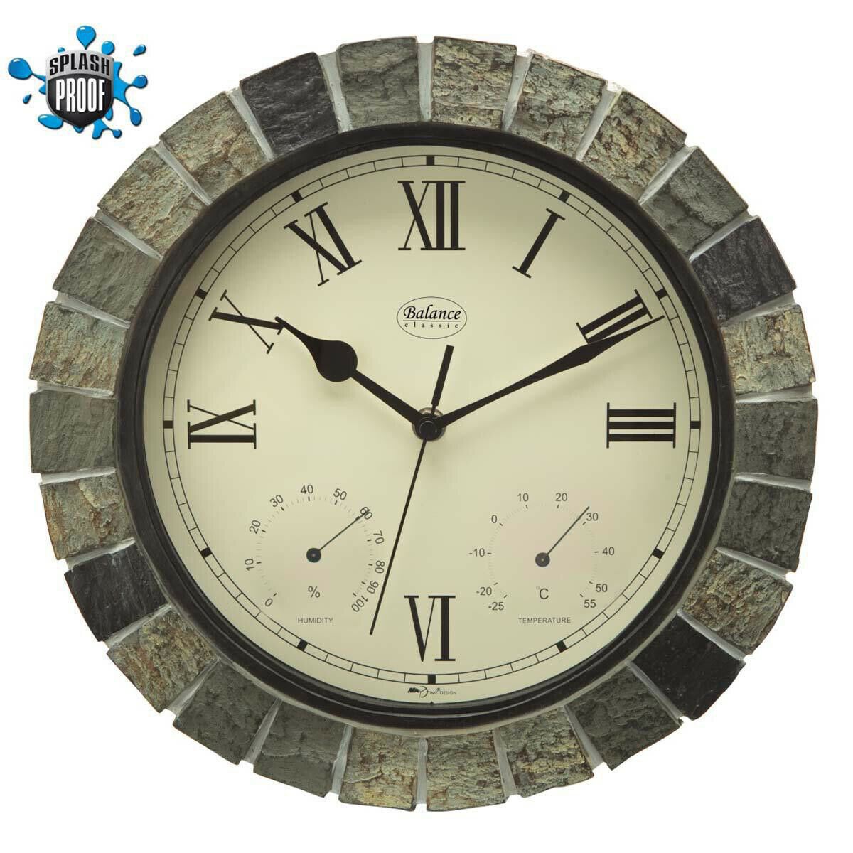 Rustic Cottage Wall Clock with Thermometer Hygrometer Station Clock Kitchen Clock 30cm