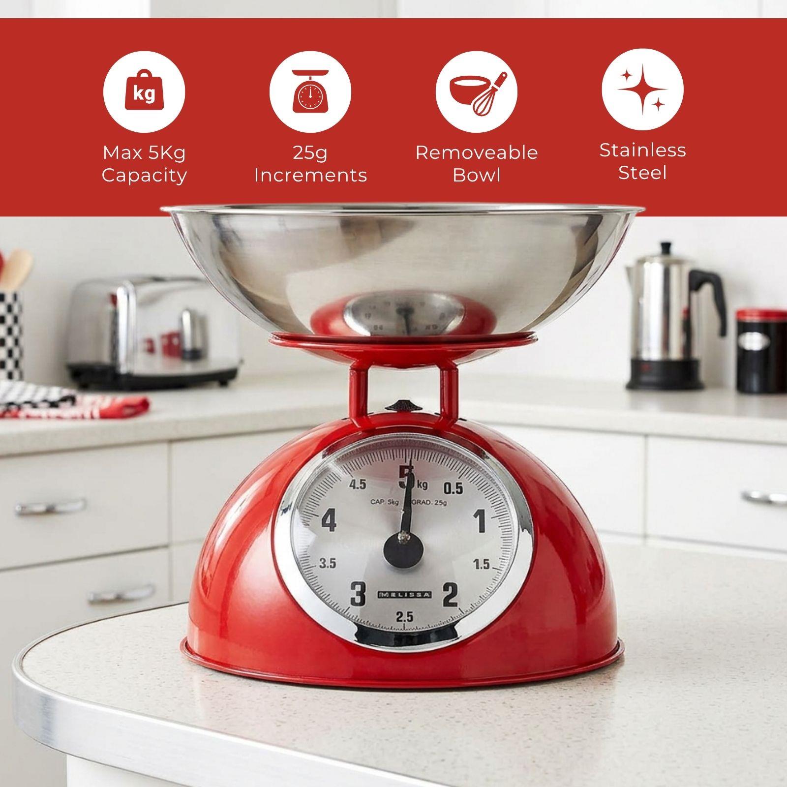 MELISSA Retro Traditional Vintage Metal Mechanical Weight Baking 5kg Kitchen Scale Red
