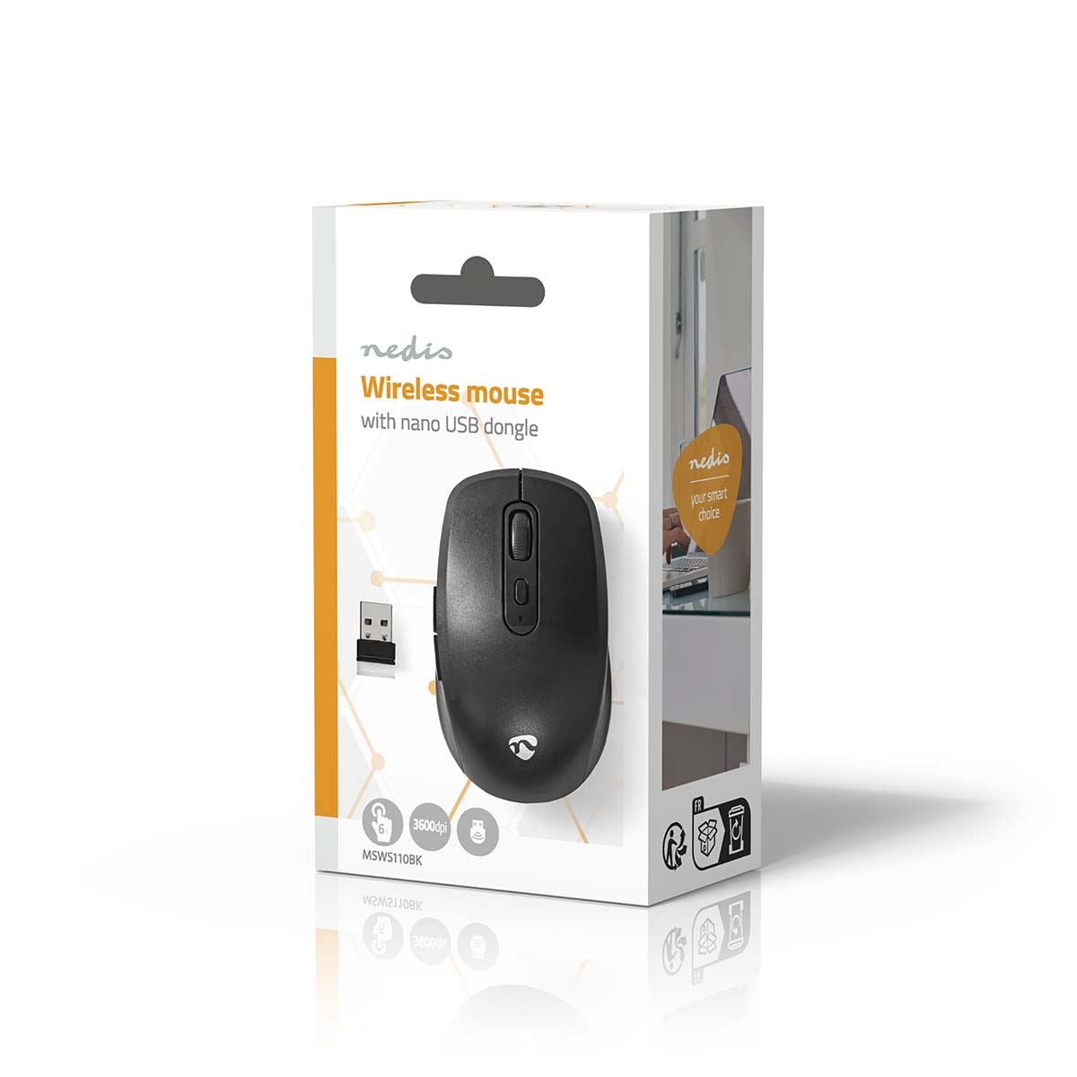 Nedis Mouse | Wireless | 800 / 1200 / 1600 dpi | Adjustable DPI | Number of buttons: 6 | Right-Handed