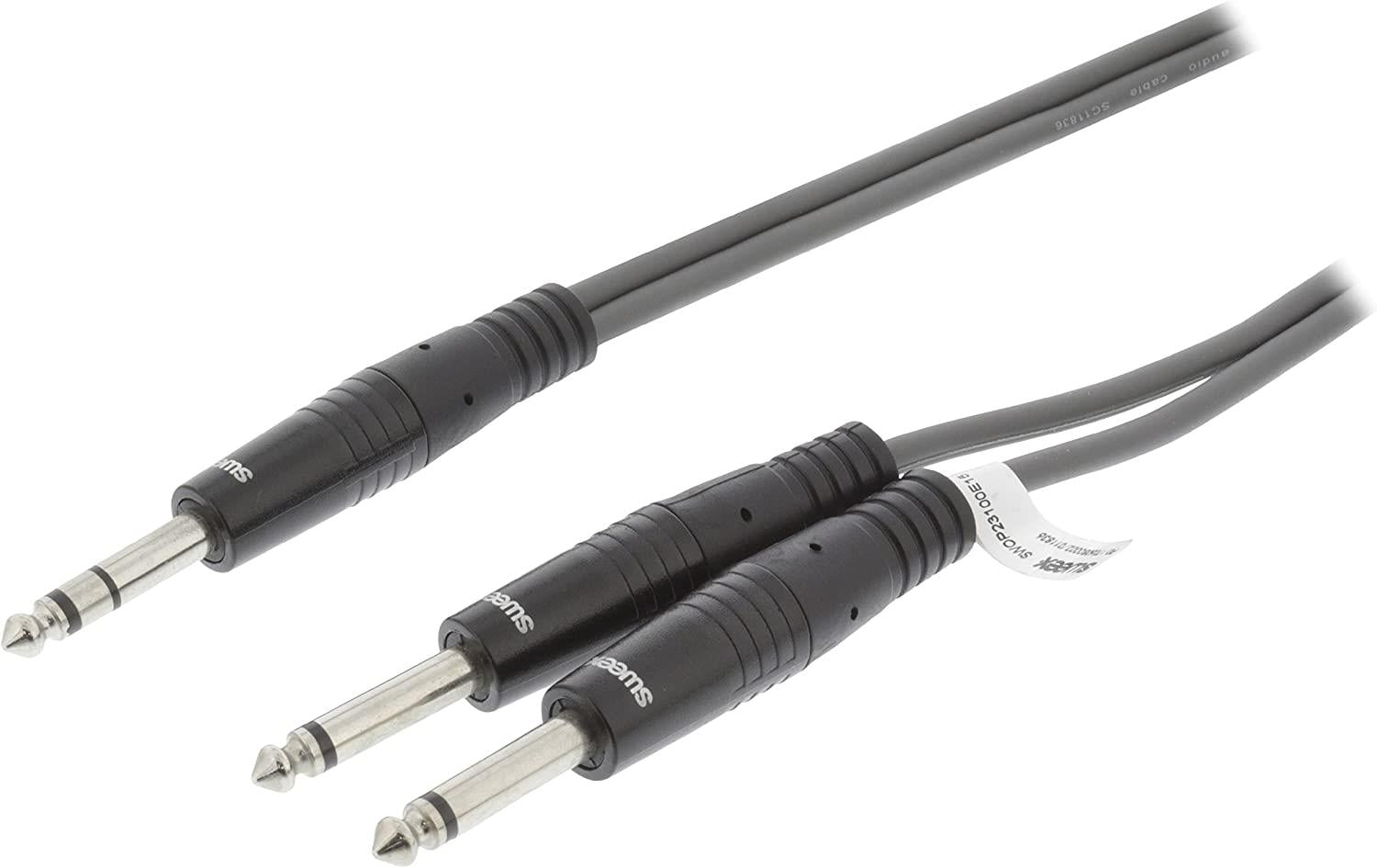Sweex Stereo Split Audio Cable | 2x 6.35 mm Male | 6.35 mm Male | Nickel Plated | 5.00 m | Round | Dark Grey