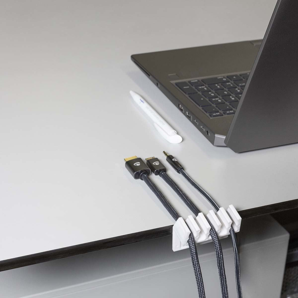 Nedis Cable Management | Cable Clip | Click and Go | 2 pcs | Number of slots: 5 Slots | Maximum cable thickness: 7.1 mm | Polypropylene | White