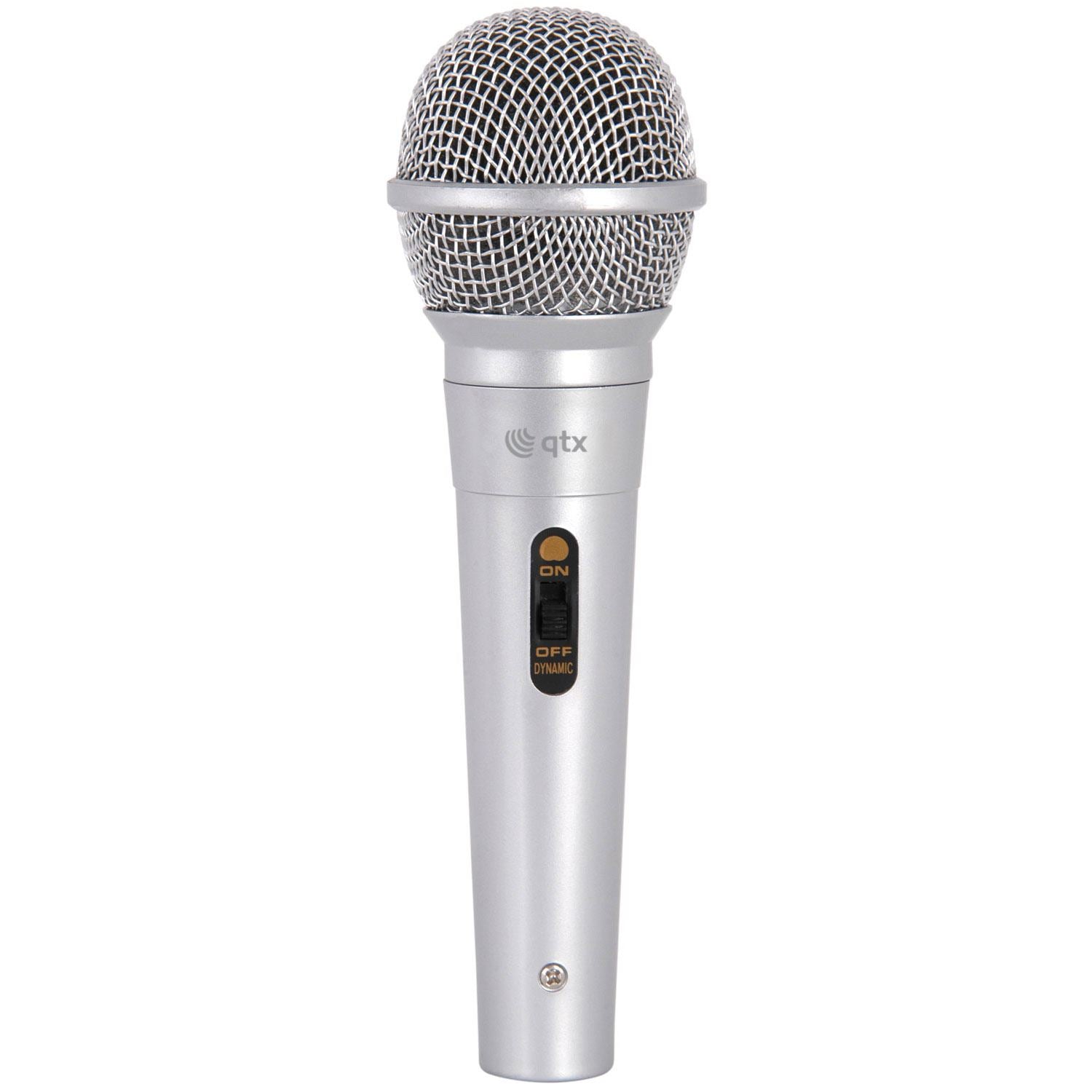 QTX DM11S Unidirectional Karaoke PA DJ Music XLRF to 6.3mm Jack Lead Dynamic Microphone - Silver