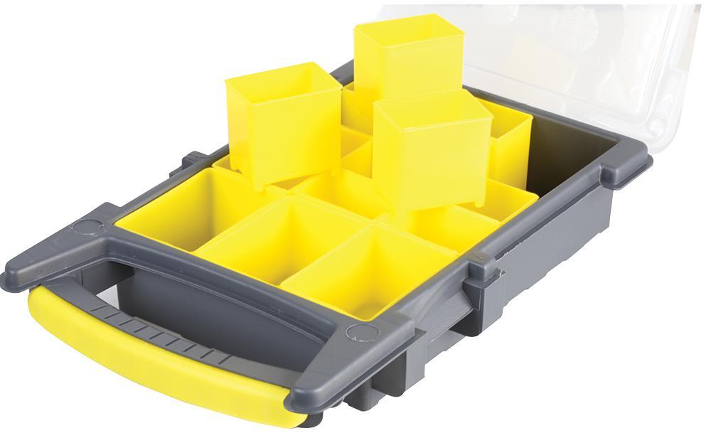 15 Compartment Grey / Yellow Organiser Storage Case with Removable Trays - 62mm x 338mm x 210mm, Crafting, DIY etc.