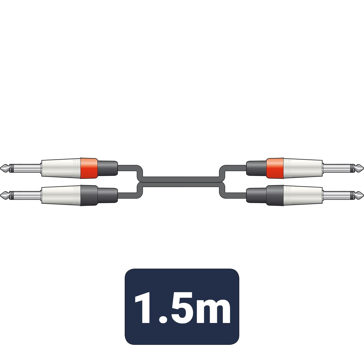 Citronic 1.5m Classic Audio Leads 2 x 6.3mm Mono Jack Plugs - 2 x 6.3mm Mono Jack Plugs