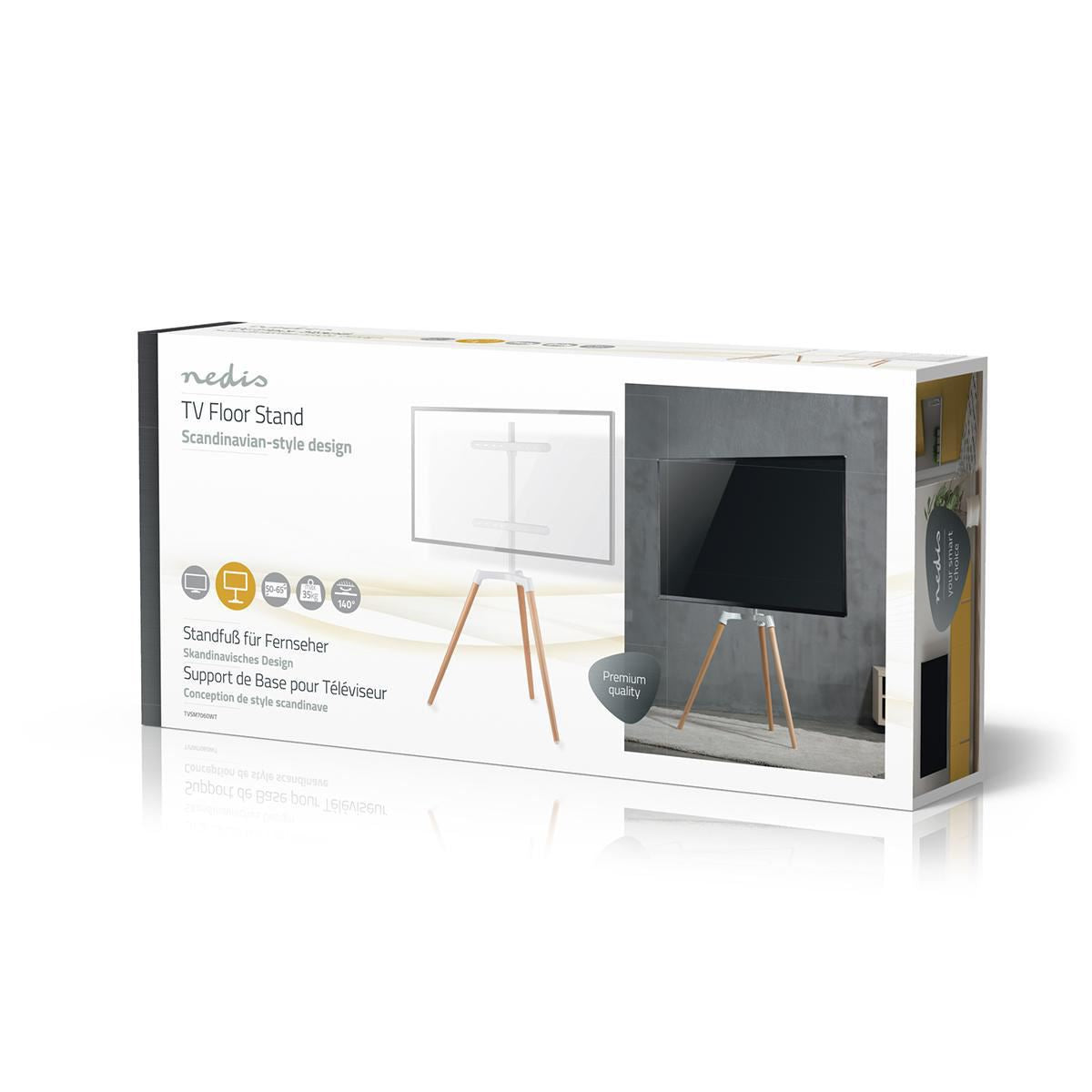 Nedis TV Floor Stand | 50 - 65 " | Maximum supported screen weight: 35 kg | Scandinavian Design | Rotatable | Anti-tip strap | Snap-lock | Aluminium / Steel | White