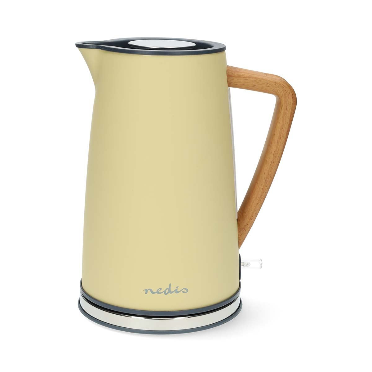 Nedis 1.7L Soft Touch Jug Kettle with Wood Effect Handle, Overheat Protection, Removeable Filter, 2.2KW - Yellow