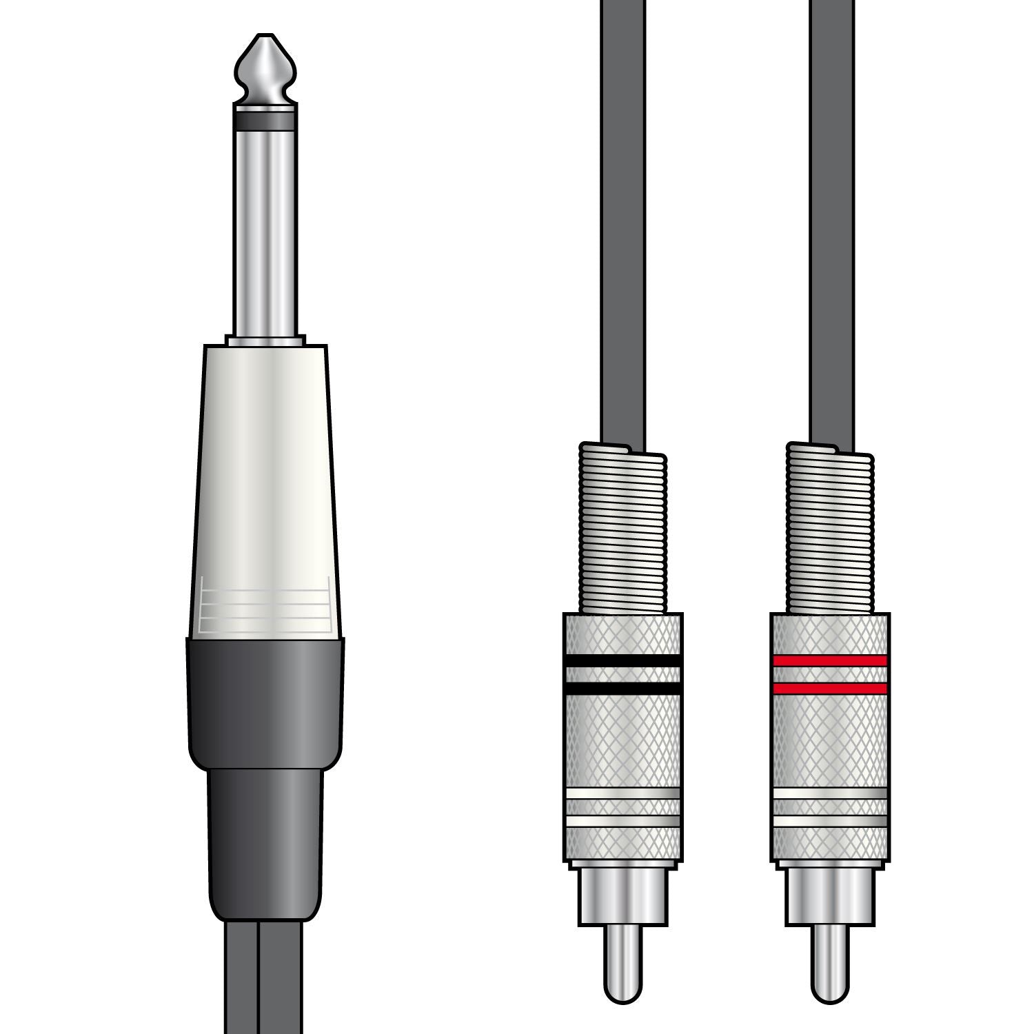 Citronic 1.5m Classic Audio Leads 6.3mm Mono Jack Plug - 2 x  RCA Plugs