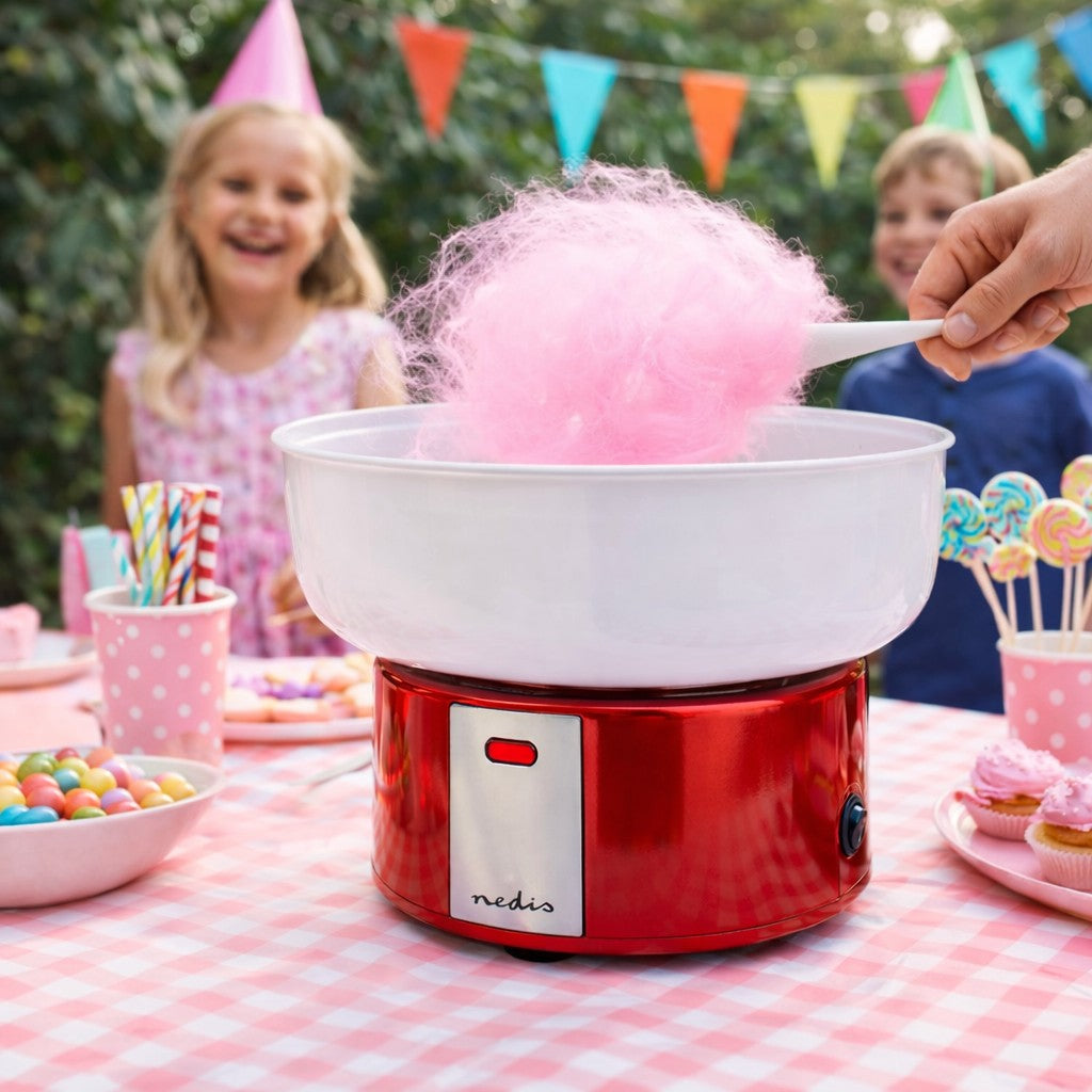 Nedis Retro Candy Floss Machine, 500W Electric Candy Cotton Maker - Red & White