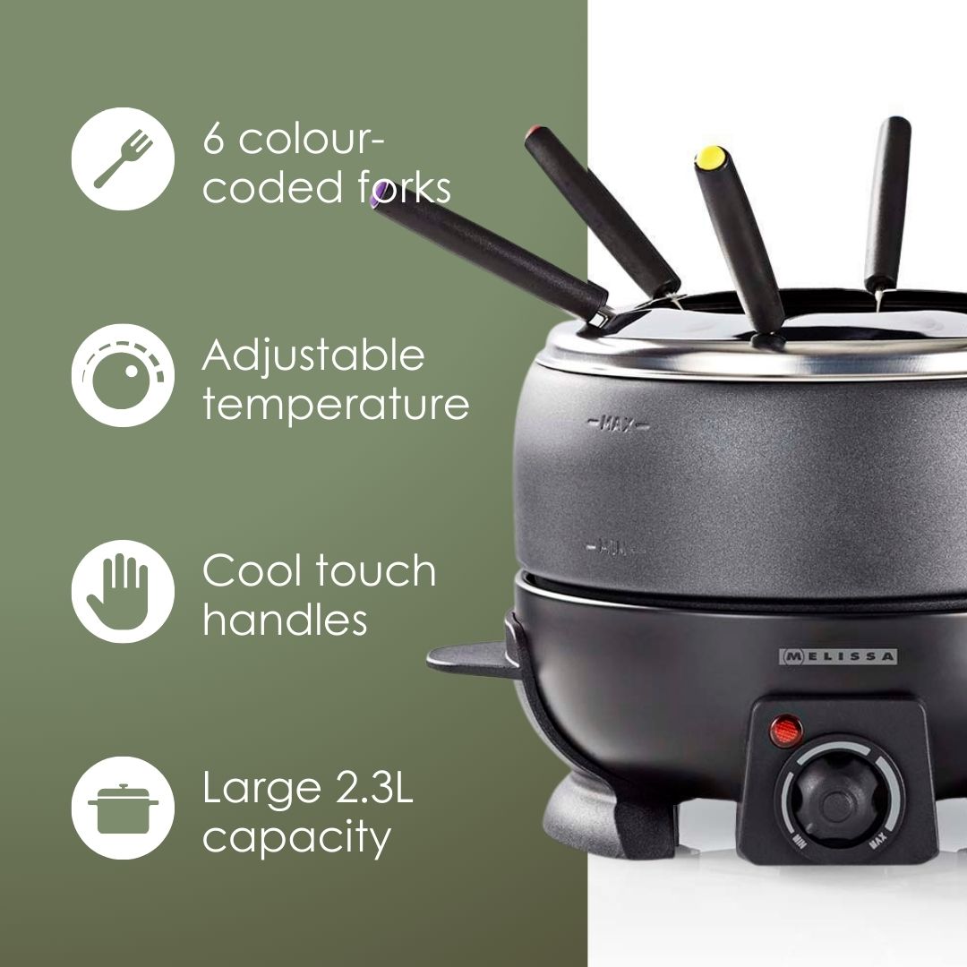 MELISSA 2.3L Electric Fondue Set with 6 Forks and Adjustable Temperature