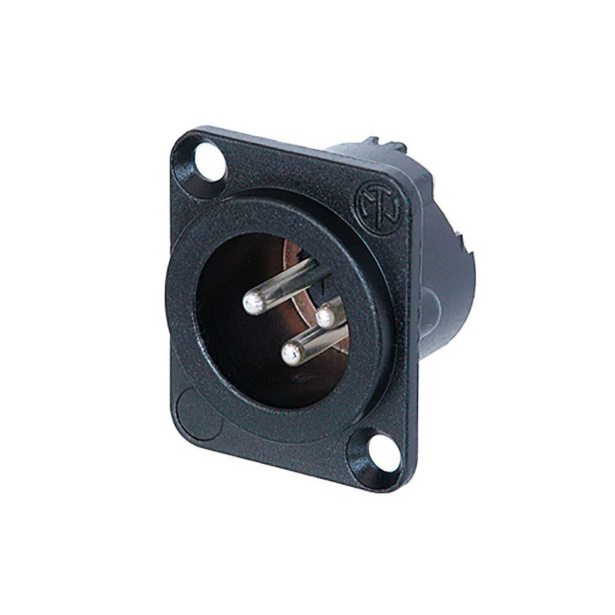 Neutrik 3 pole male receptacle, solder cups, black metal housing, silver contacts