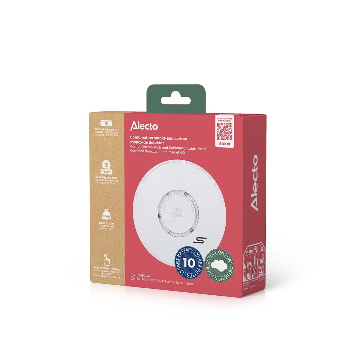 Alecto SDX10 | Smoke and Carbon Monoxide Alarm | Battery Powered | Sensor life cycle: 10 year | EN 50291 | Android™ / IOS | With test button | 85 dB | White