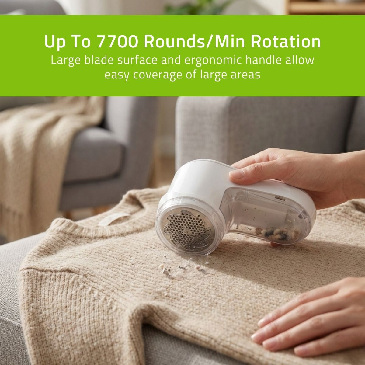 Nedis Fabric Shaver and Rechargeable Lint Remover, Electric Debobbler for Clothes and Furniture, USB-C Charging with 2 Speed Settings - White & Gold