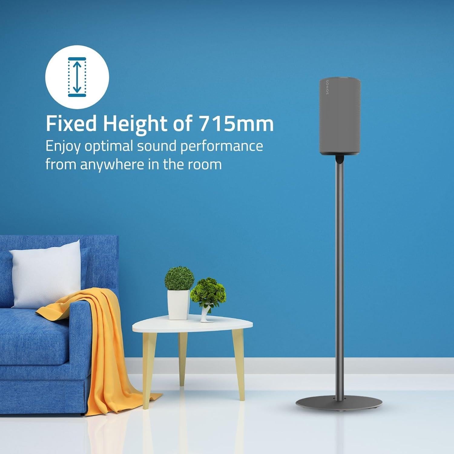 Nedis Speaker Stand Mount for Sonos Era 100, Fixed Height, Max. Capacity 3kg (Single Stand) - Black