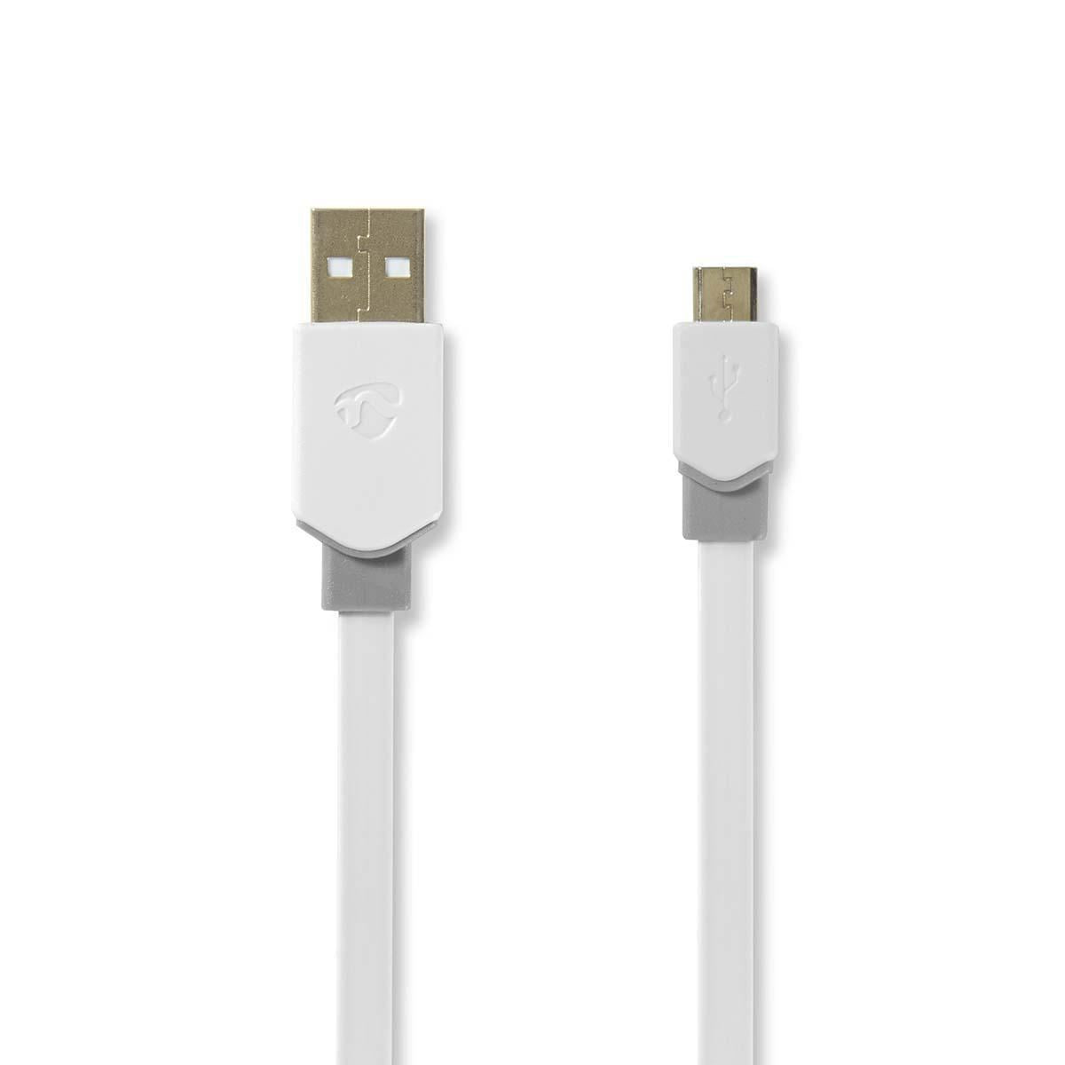 Nedis USB Cable | USB 2.0 | USB-A Male | USB Micro-B Male | 480 Mbps | Gold Plated | 1.00 m | Flat | PVC | White | Polybag
