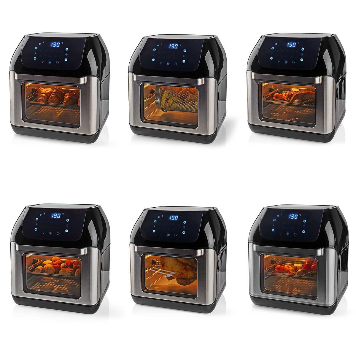 Nedis 12L Hot Air Fryer Mini Oven XXL Multifunctional 9-in-1 with Rotisserie, 9 Pre-Set Programmes, & Timer, 1500W