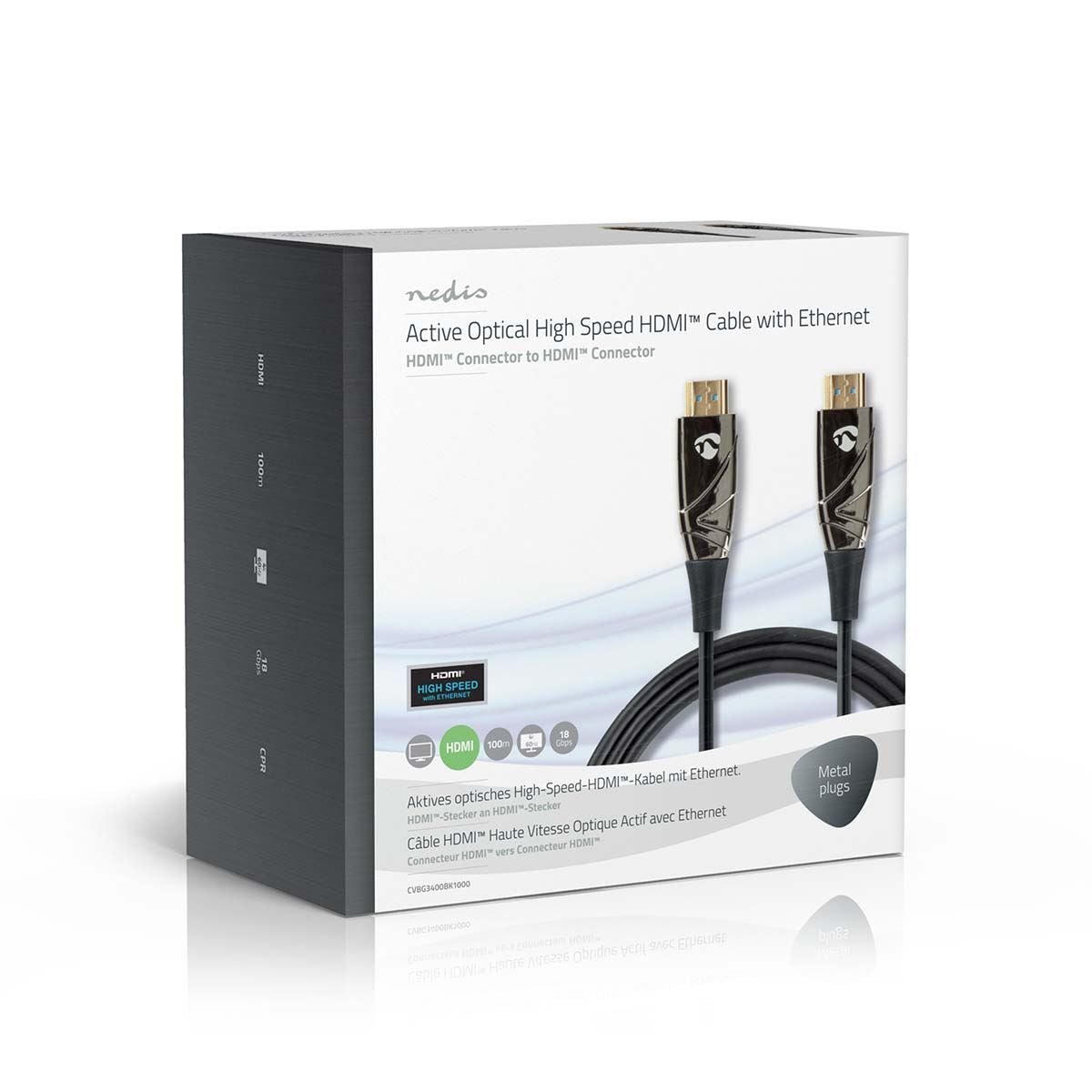 Nedis Active Optical High Speed HDMI™ Cable with Ethernet | HDMI™ Connector | HDMI™ Connector | 4K@60Hz | 18 Gbps | 100.0 m | Round | PVC | Black | Gift Box