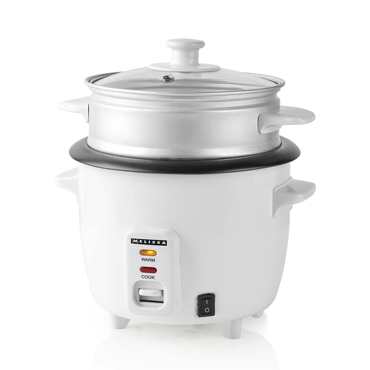 MELISSA 0.6L Rice Cooker & Steamer with Keep-Warm Function, 300W, for 1-2 People, Quick Preparation Without Burning, Non-Stick Coating incl. Steamer Insert