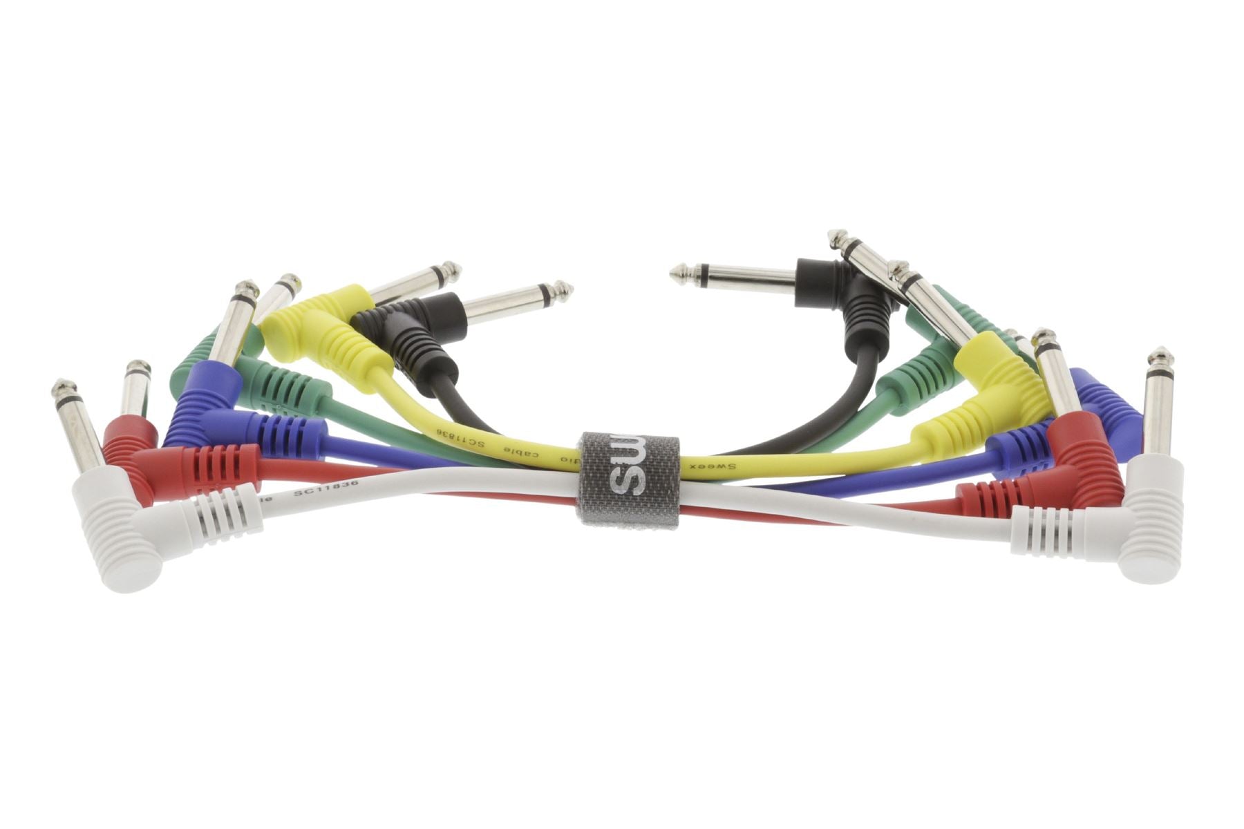 Sweex 90 Degree Guitar Patch Leads Pedal Effects Cable 6.35mm Pack of 6 30cm