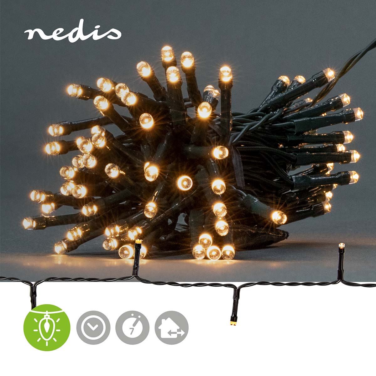 Nedis Christmas Lights | String | 96 LED's | Warm White | 7.20 m | Light effects: 7 | Indoor & Outdoor | Battery Powered